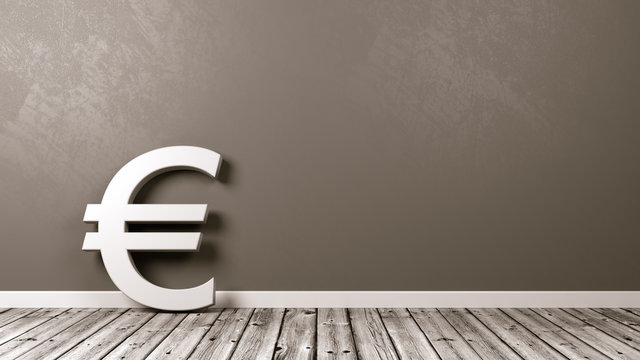 Euro Currency Sign on Wooden Floor Against Wall