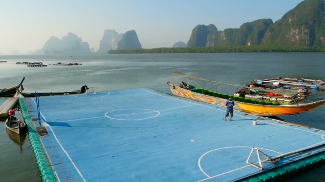 A view of the floating football field in a fishing village Koh Panyee.