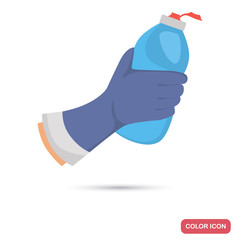 Hand holding detergent color flat icon