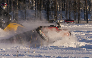 Snowmobile Accident - Adventure in the winter landscape