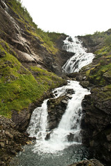 Fototapeta na wymiar Kjosfossen waterfall near Flam to Myrdal Flamsbana Railway Line, Norway