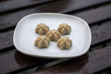 Vegan halva of sesame on the white plate
