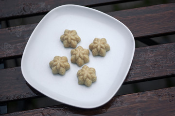 Vegan halva of sesame on the white plate