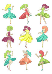Illustration with dancing girls on white background