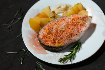 Steak from trout cooked on steam