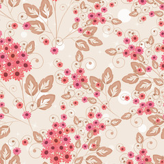 Seamless floral pattern. Orange pink - red flowers on a light beige background.