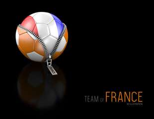 Fototapeta premium 3d Illustration of Soccer ball with France flag isolated on black background