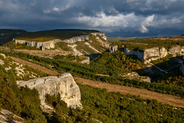 Fototapeta na wymiar Besh-Kosh mountain near by Bakhchisaray, Crimea