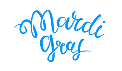 Calligraphy with the phrase Mardi Gras. Blue hand drawn lettering. Vector illustration, isolated on white background.