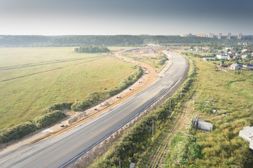 Aerial view on the road under construction