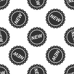 Label New sign icon seamless pattern on white background. Flat design. Vector Illustration