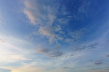 blue sky with clouds in evening or dusk for abstract background. Beautiful and Amazing azure sky with clouds when twilight. copy space for text.