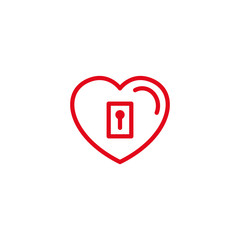 Love with key hole Icon. Simple Heart Illustration Line Style Logo Template Design. 