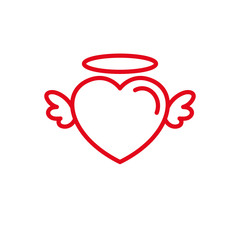 Love with cute fairy wing Icon. Simple Heart Illustration Line Style Logo Template Design. 