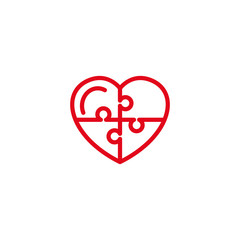 Obraz premium Love with puzzle Icon. Simple Heart Illustration Line Style Logo Template Design. 