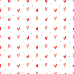 Cute hand drawn hearts and dots seamless vector pattern.
