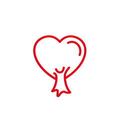 Love with tree trunks, twigs and root Icon. Simple Heart Illustration Line Style Logo Template Design. 