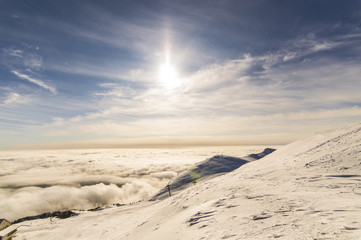 peaks of mountains above the clouds