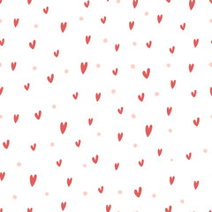 Hand drawn irregular hearts seamless vector pattern.
