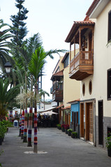 Fototapeta na wymiar Traditional Wooden Balconies in the city of Puerto de la Cruz