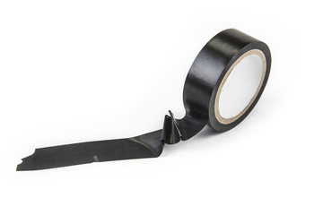 Black vinyl insulating electric tape on the white background