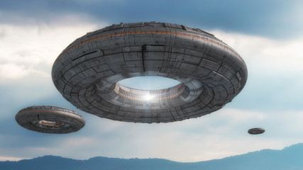 3D rendering. Futuristic alien Spaceship © Miguel Aguirre