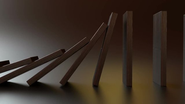 Domino falling loop, side view closeup