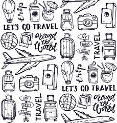 Hand drawn doodle travel pattern