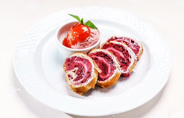 cherry strudel with ice cream