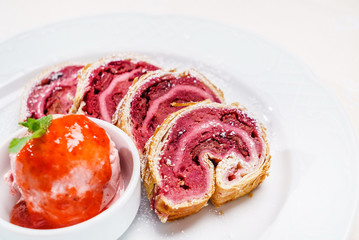 cherry strudel with ice cream