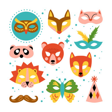 Animal carnival masks set