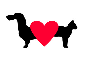Cat and Dog. Heart.