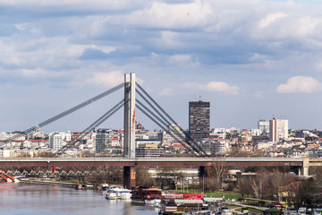 Fototapeta na wymiar Belgrade, Serbia February 28, 2014: A panorama of Belgrade and a view from the bridge on Ada
