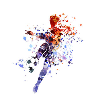 Vector watercolor silhouette soccer player