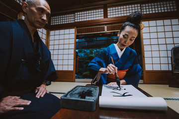 Senior couple lifestyle moments in a traditional japanese house