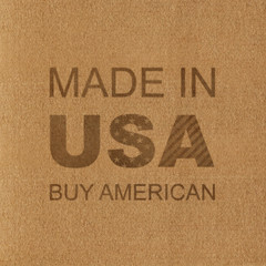 Made in USA. Buy American. Inscription on the Cardboard