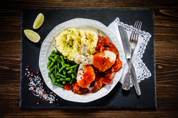 Chicken legs with boiled potatoes