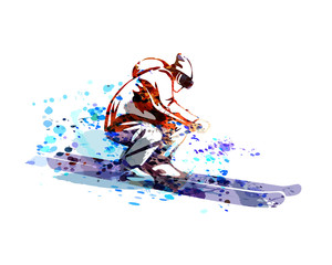 Vector watercolor silhouette of skier