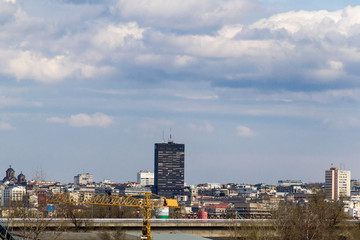 Belgrade, Serbia February 28, 2014: Panorama of Belgrade and view of the largest building in Belgrade