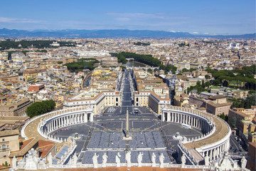 Panoramic view from the air to Saint Peter's Square, Vatican City and Rome, the Tibet River and...