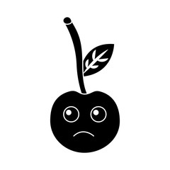 cherry sad fruit kawaii icon image vector illustration design  black and white