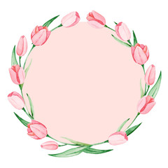 Obraz na płótnie Canvas Watercolor tulips frame. International women's day. For design, card, print or background