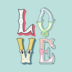 LOVE Happy Valentines vintage day card. Romantic  quote vector lettering typography.