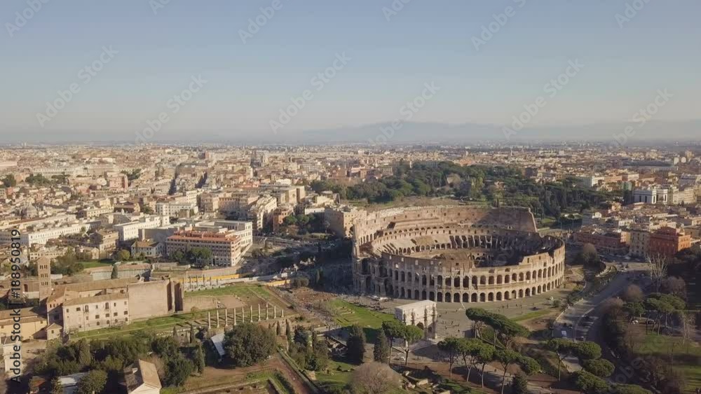 Sticker aerial view of colosseum on a sunny day