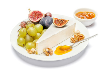 Piece of brie or camambert cheese on a white background