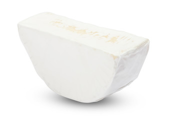 Piece of brie or camambert cheese on a white background