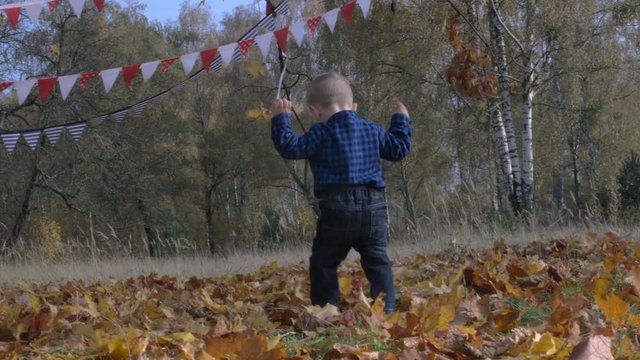 beautiful little boy learns to walk, first steps