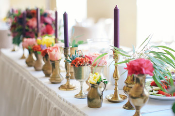 Beautiful flowers on table in wedding day
