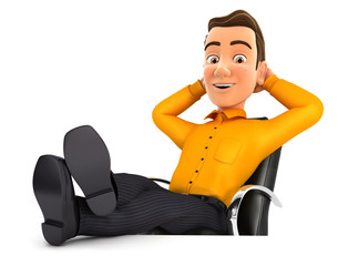 3d man relaxing with feet up on his desk