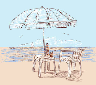 Beach umbrella on the seashore
